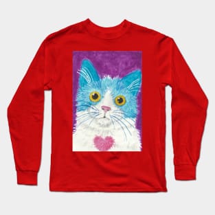 Cute blue cat face art Long Sleeve T-Shirt